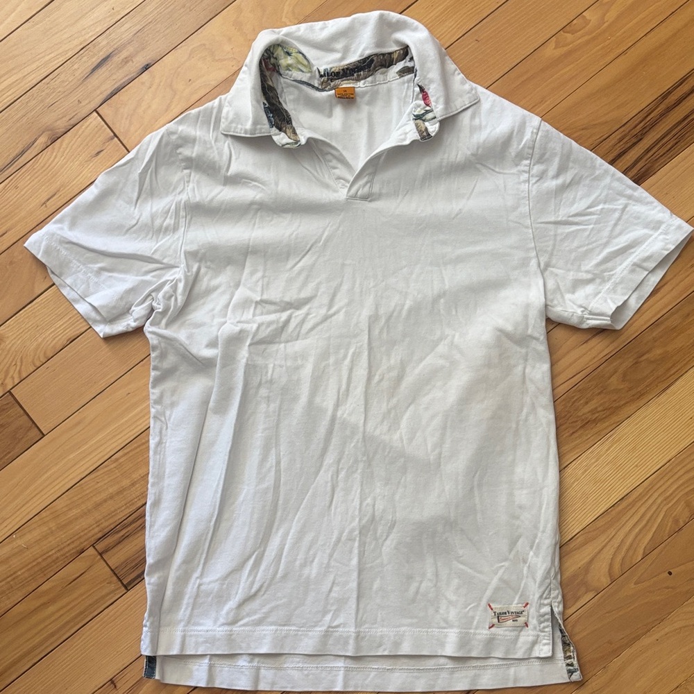 Tailor Vintage White Polo with Floral Trim